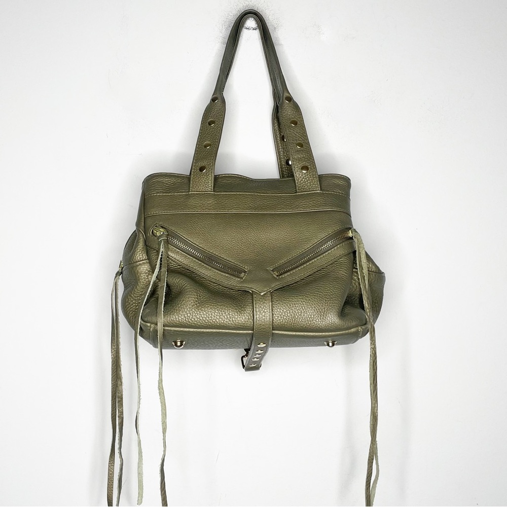 Botkier Trigger Bag Studded Double Handle Olive Green Metallic Gold Hardware